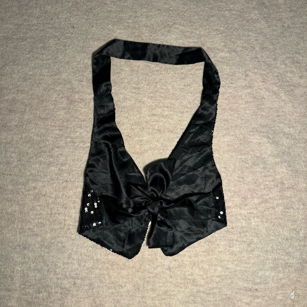 Y2k Black Sequence / Sparkly Crop Top Vest - image 2